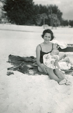 Elf & Tom at beach - Florida 1953