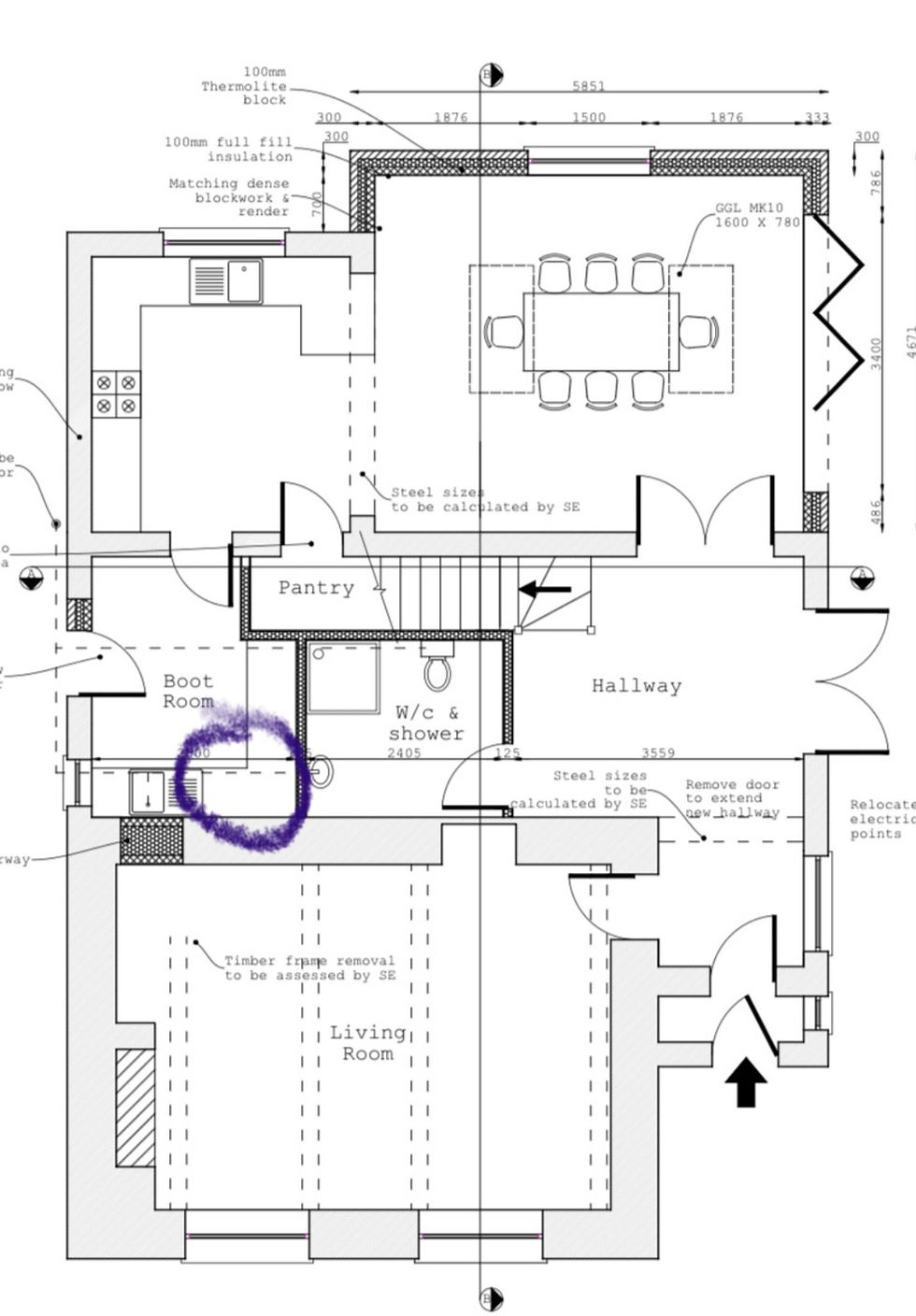 Plan drawing of a heat loss estimate at design phase