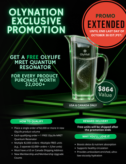 By popular request, the OlyNation Exclusive Promotion has been extended. If you missed it last month, now is your chance. For every $2,000+ OlyLife product purchase, you’ll receive a free OlyLife MRET