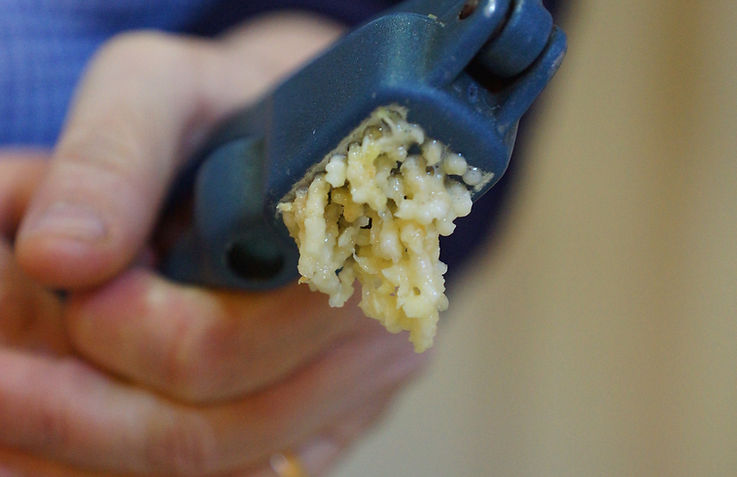mashing garlic, eggplant yogurt lebanese recipe, the recipe hunters in lebanon
