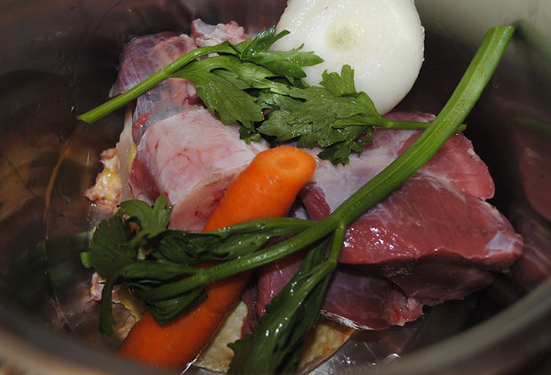 Ingredients for broth; Pasta Rasa in Brodo Recipe, Reggio Emilia, Italy