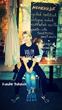 Ela and Matea Outside of Konoba Bokuncin, Sutivan, Brač, Croatia