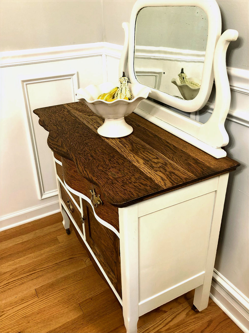 Thumbnail: Serpentine-Front Oak Washstand with Mirror