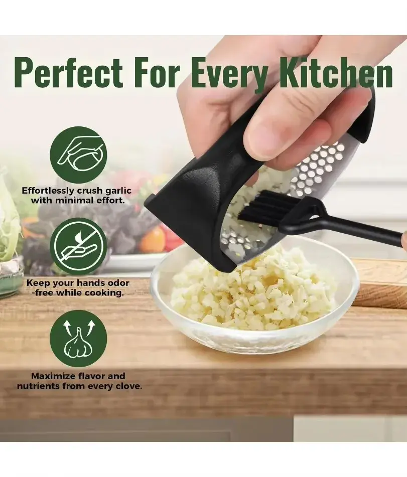 Miniatura: Triturador de Alho manual doméstico em aço inoxidável para cortar Alho e Frutas