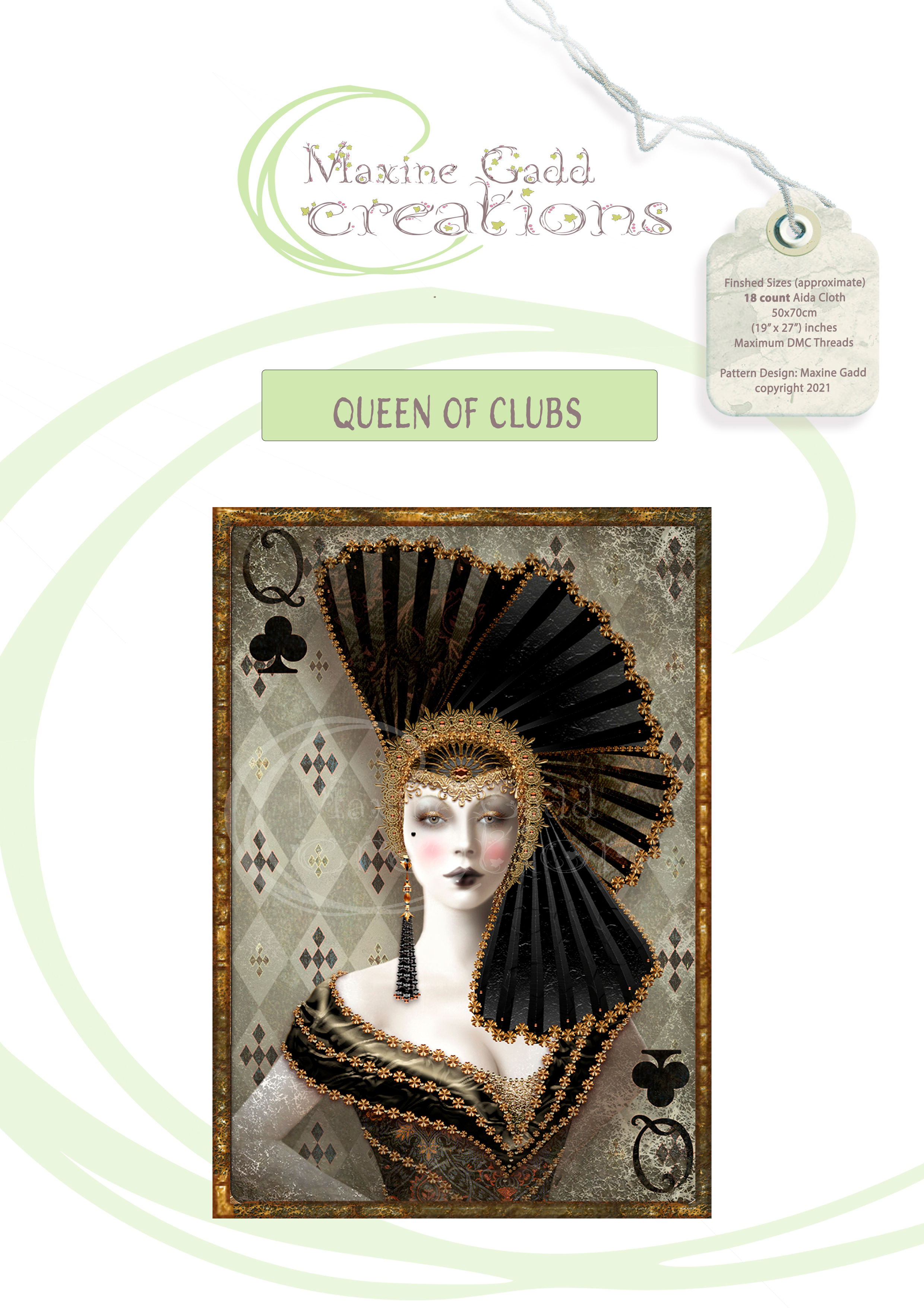 Queen of clubs 18ct 50x70cm 354x504 164 col DMC Threads