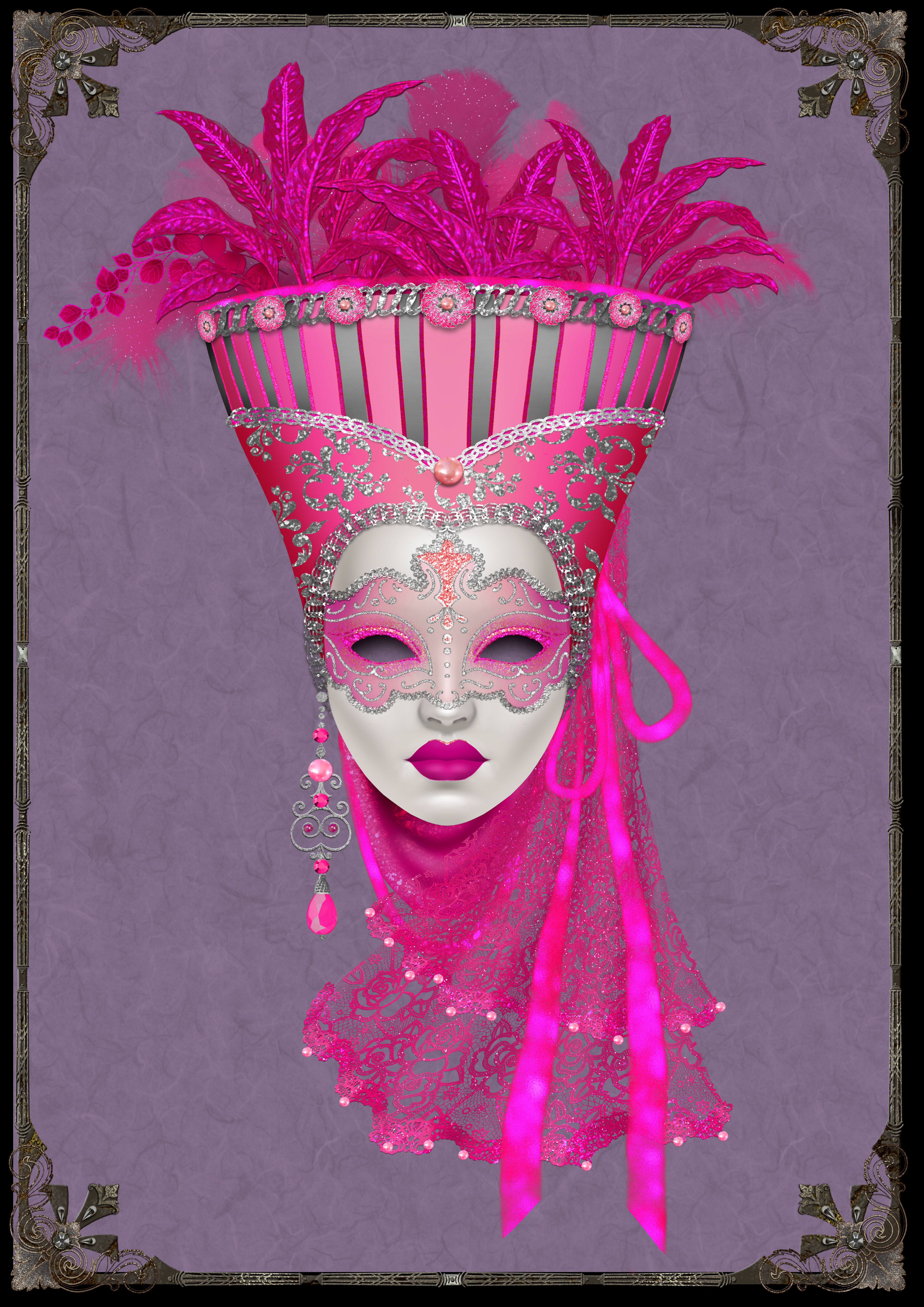 Venetian Mask Rosa 63x89cm 248x350 104 col DMC Diamonds