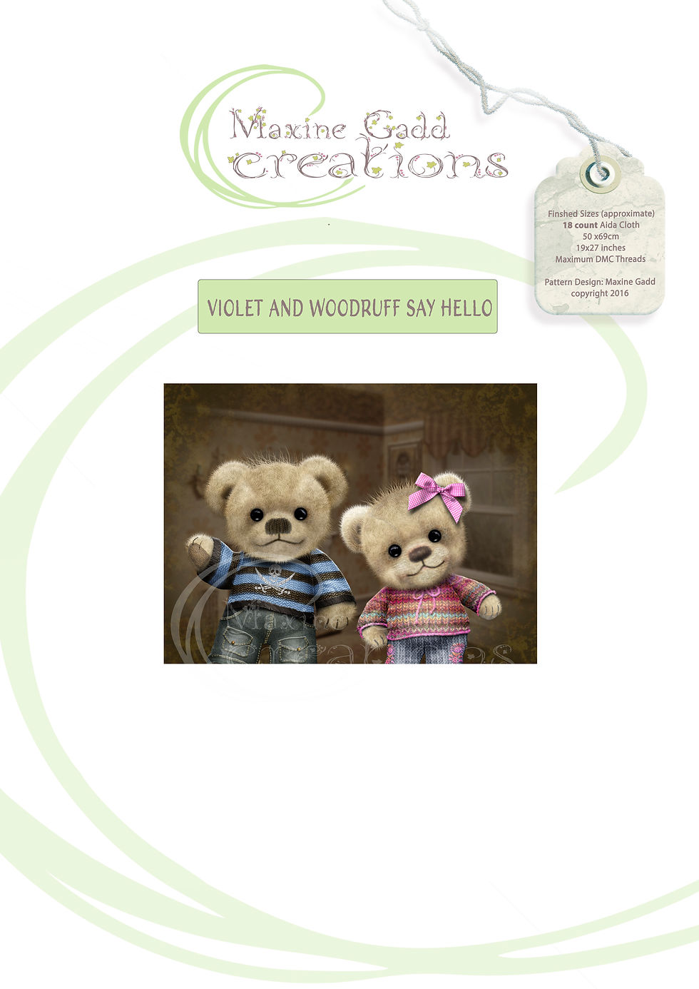 Violet and Woodruff say Hello 18ct 70x50cm 230 col DMC Threads