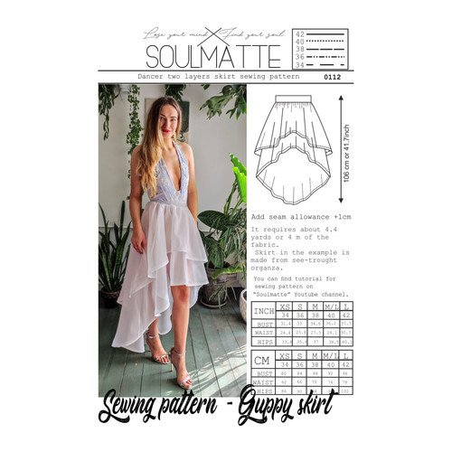 Digital skirt pattern, high to low skirt pattern for beginners