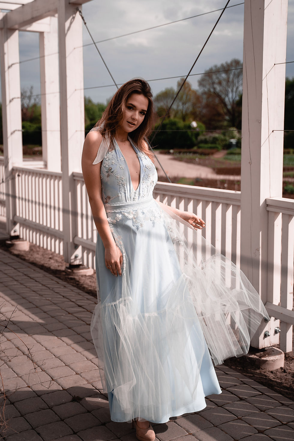 Sleeveless dress "Paradise bird", soft blue velvet, Alternative gown