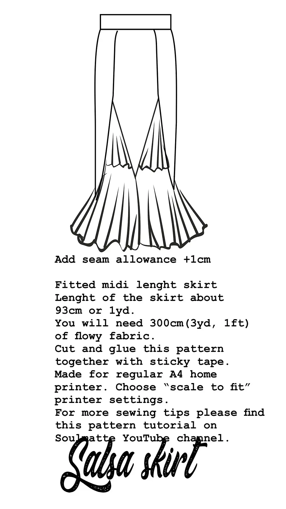 Thumbnail: Long salsa style fitted skirt. Evening skirt pattern beginners with video tutori