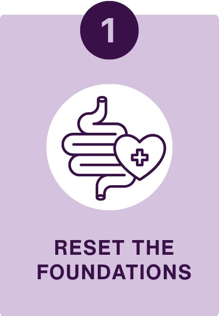 RESET the Foundations, the first pillar of the Gut Rewire Protocol, focusing on personalised testing, reducing gut irritation and supporting the gut lining.