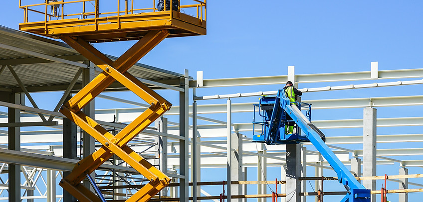 modern mobile self propelled hydraulic lifting platform and scissor lift in action