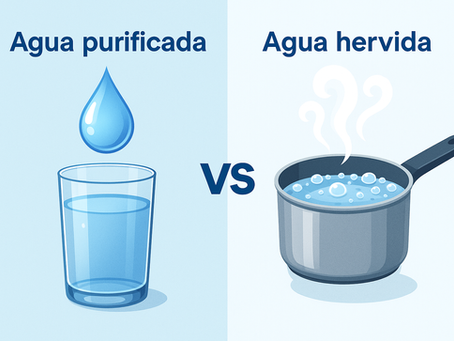 Ilustración comparativa entre agua purificada con sistema moderno y agua hervida en una olla tradicional, destacando limpieza y seguridad.