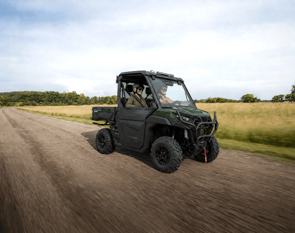 Titan UTV with a driver and passenger driving in the dirt