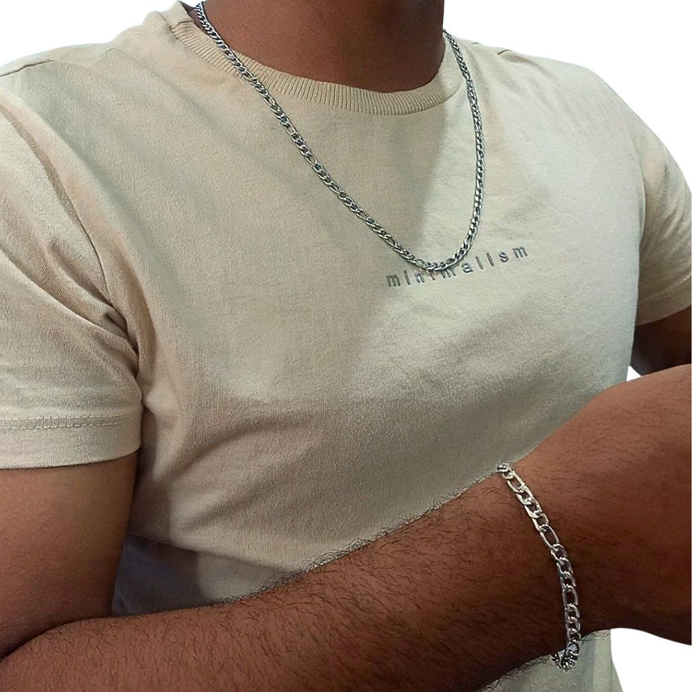Miniatura: Conjunto Cordão 60cm e Pulseira 20cm Masculino Elo 3x1 Prateado Aço Inoxidável