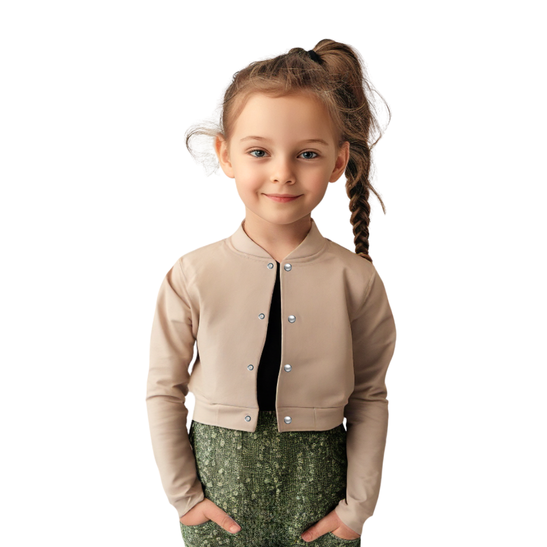 Jaqueta Cropped Moletom Infantil Lisa Estilo Casual Sem Bolsos