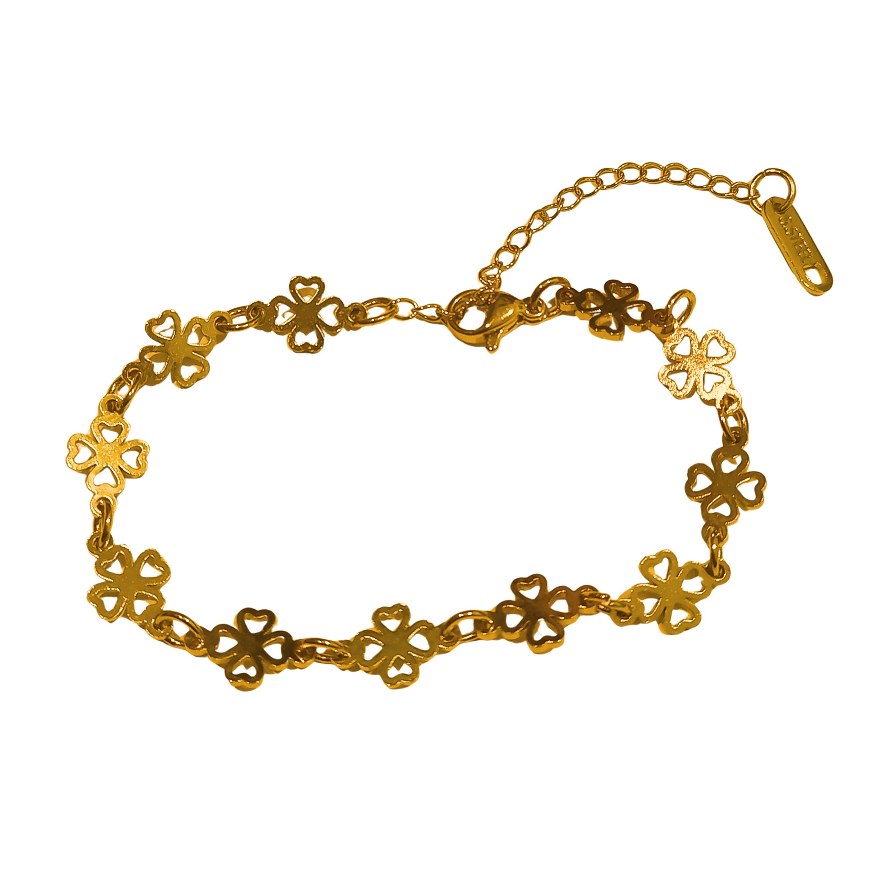 Pulseira Feminina 11 Trevos 16-22cm ajustável Aço Inoxidável 316L Dourada