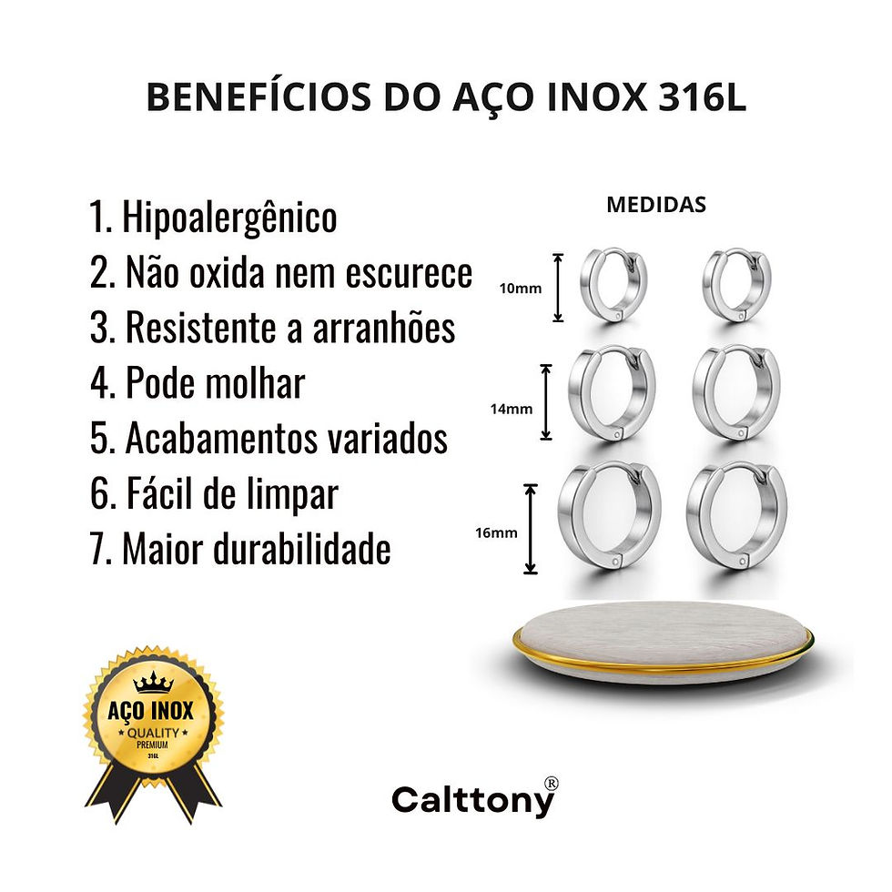 Miniatura: Trio de Brincos Argolas Femininas Aço Inoxidável 316L Prateada 10mm 14mm 16mm