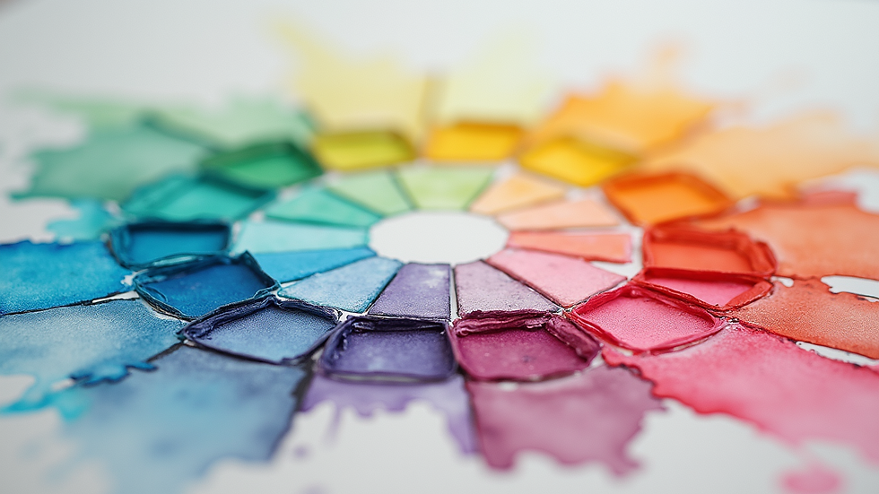 Eye-level view of a watercolor palette with vibrant colors