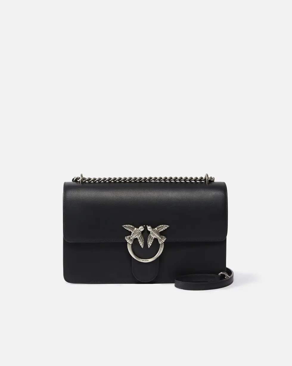 Borsa a tracolla Love Bag in pelle liscia nera PINKO - Media