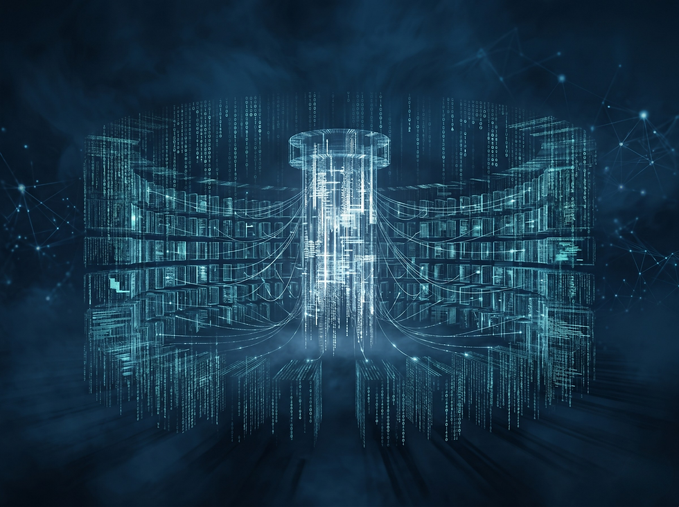 Philosophical illustration of a digital panopticon representing data surveillance and asymmetric threats.
