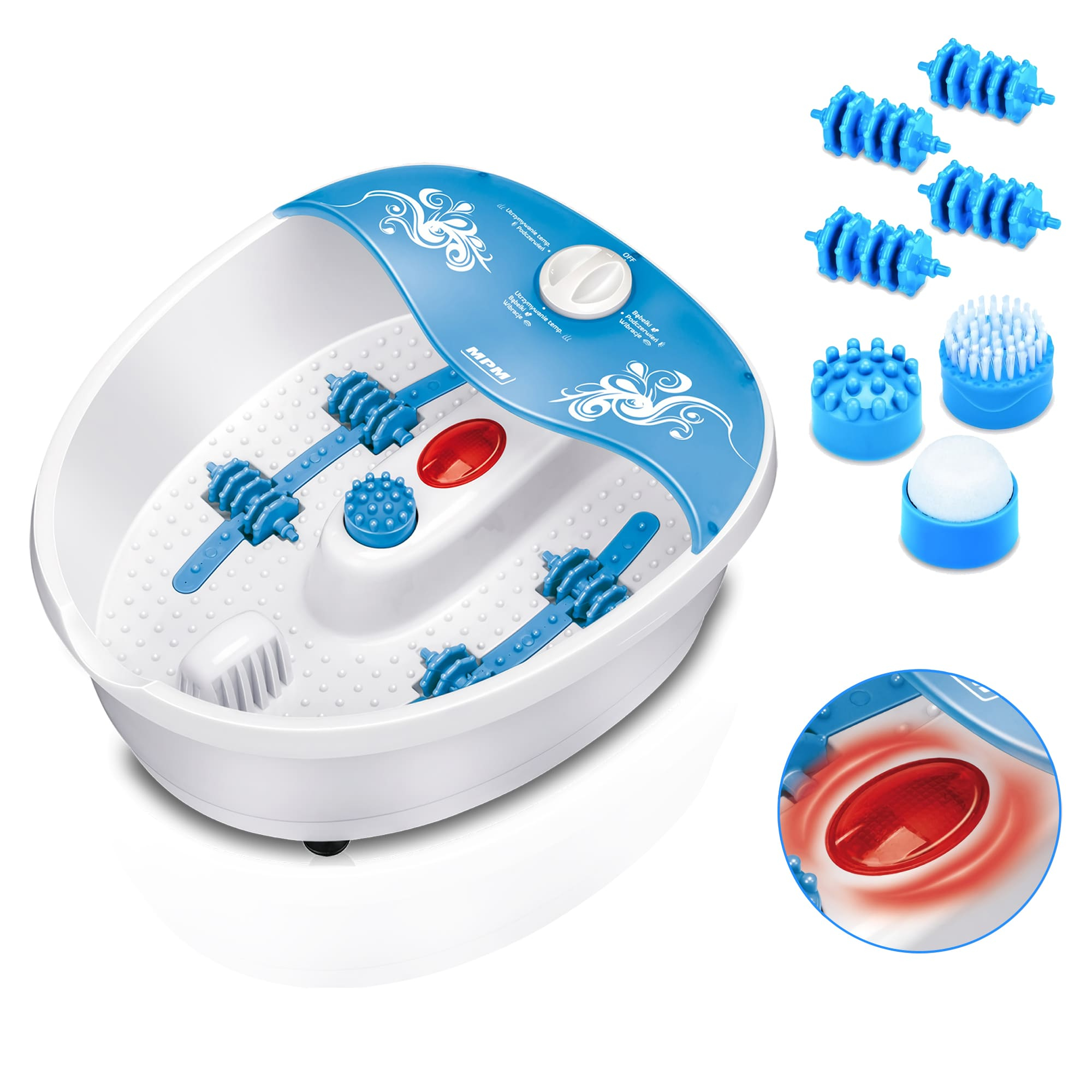 MPM Massaggiatore Elettrico Mms-01 per Piedi in azione. Colore Blu e Bianco.
