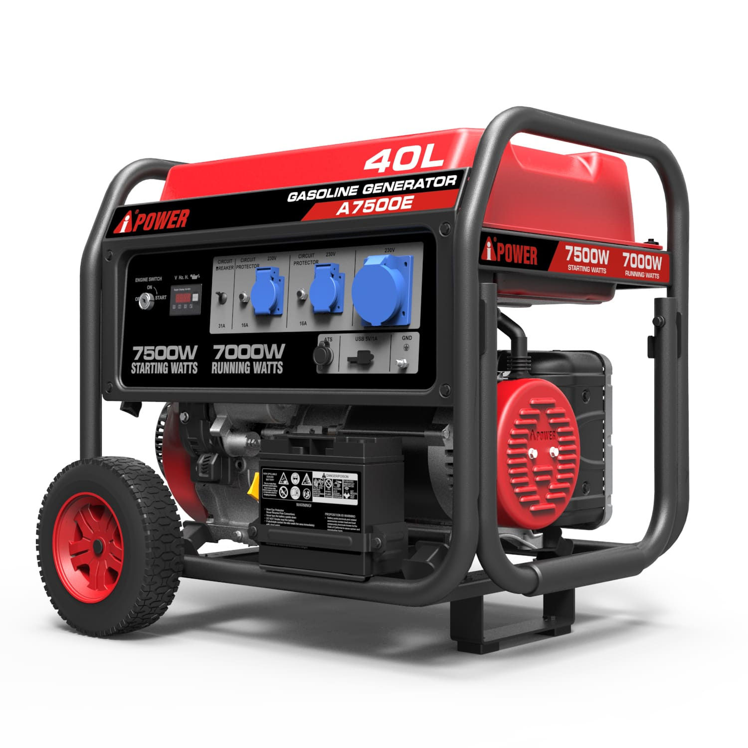 SAKAWA Generatore Di Corrente Monofase 6500E - Avvio Manuale/Elettrico, Motore 13CV, 5000W, Con Ruote