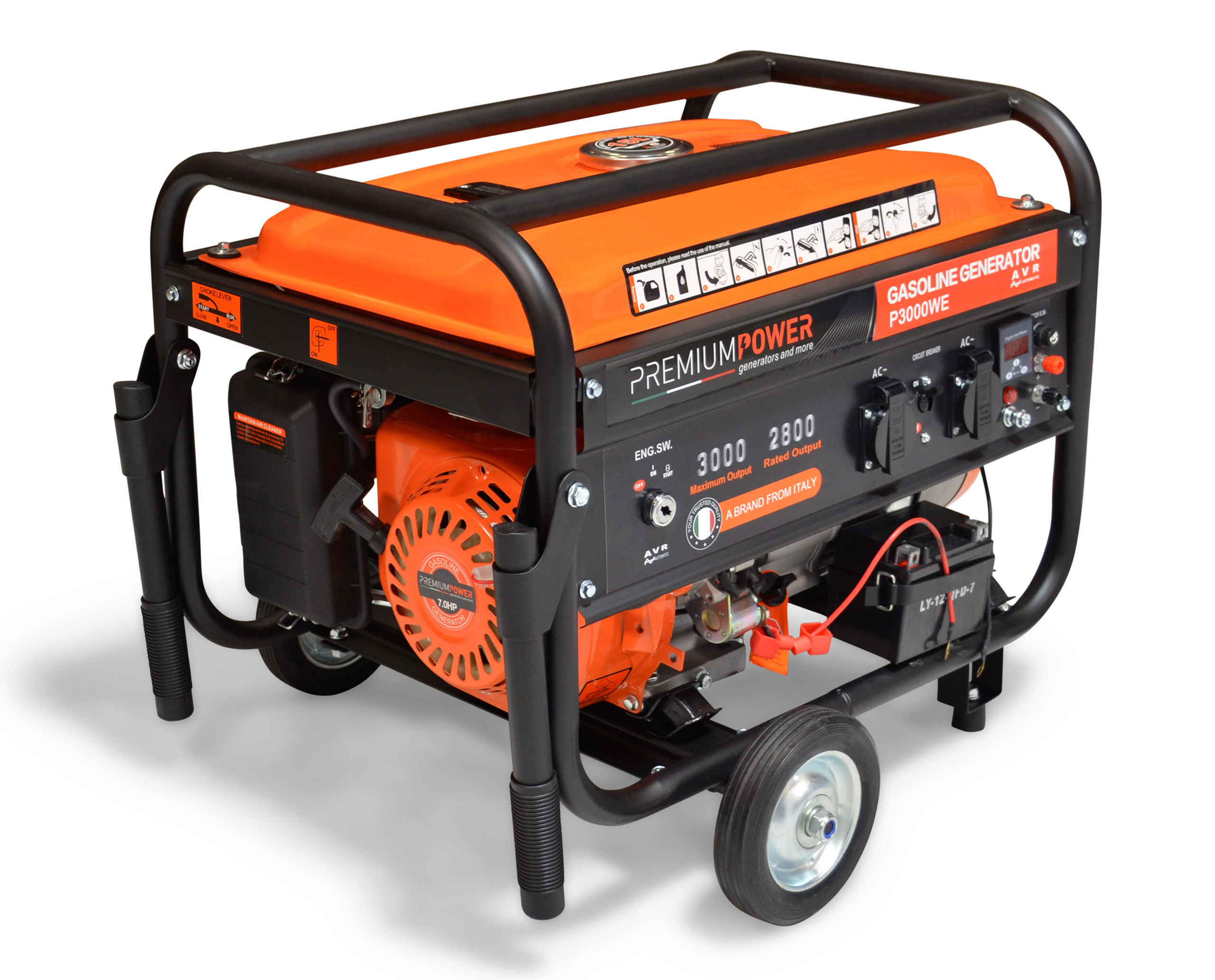 Generatore di corrente benzina Premium Power P3000WE - monofase - 2,8 kW - AVR