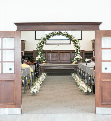 Church wedding decorations. Green and whit wedding arch