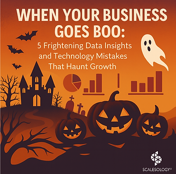 A Halloween scene with the title: When your business goes Boo. 5 Frightening data insights and technology mistakes that haunt growth.