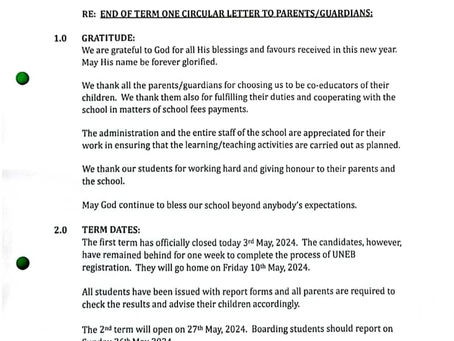END OF TERM 1 CIRCULAR