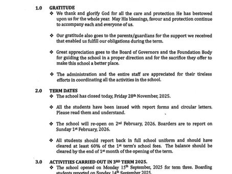 END OF TERM 3 CIRCULAR