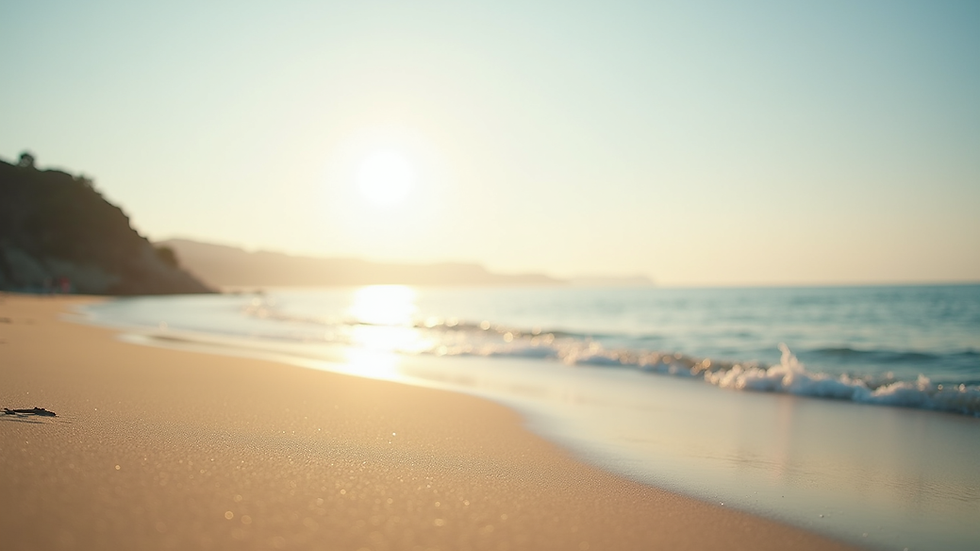 Eye-level view of a serene beach with soft morning light