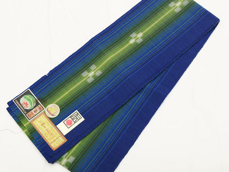 八重山ミンサー織　半巾帯　青