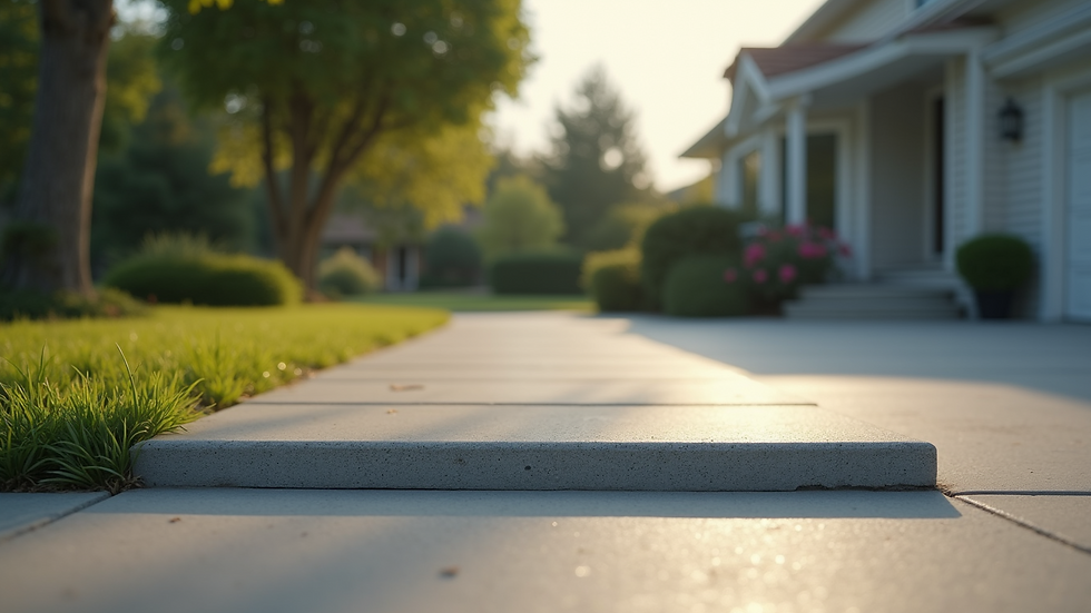 Close-up view of sunken concrete slab in a residential driveway
