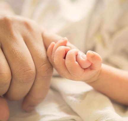 eine Babyhand hält einen Finger eines Erwachsenen
