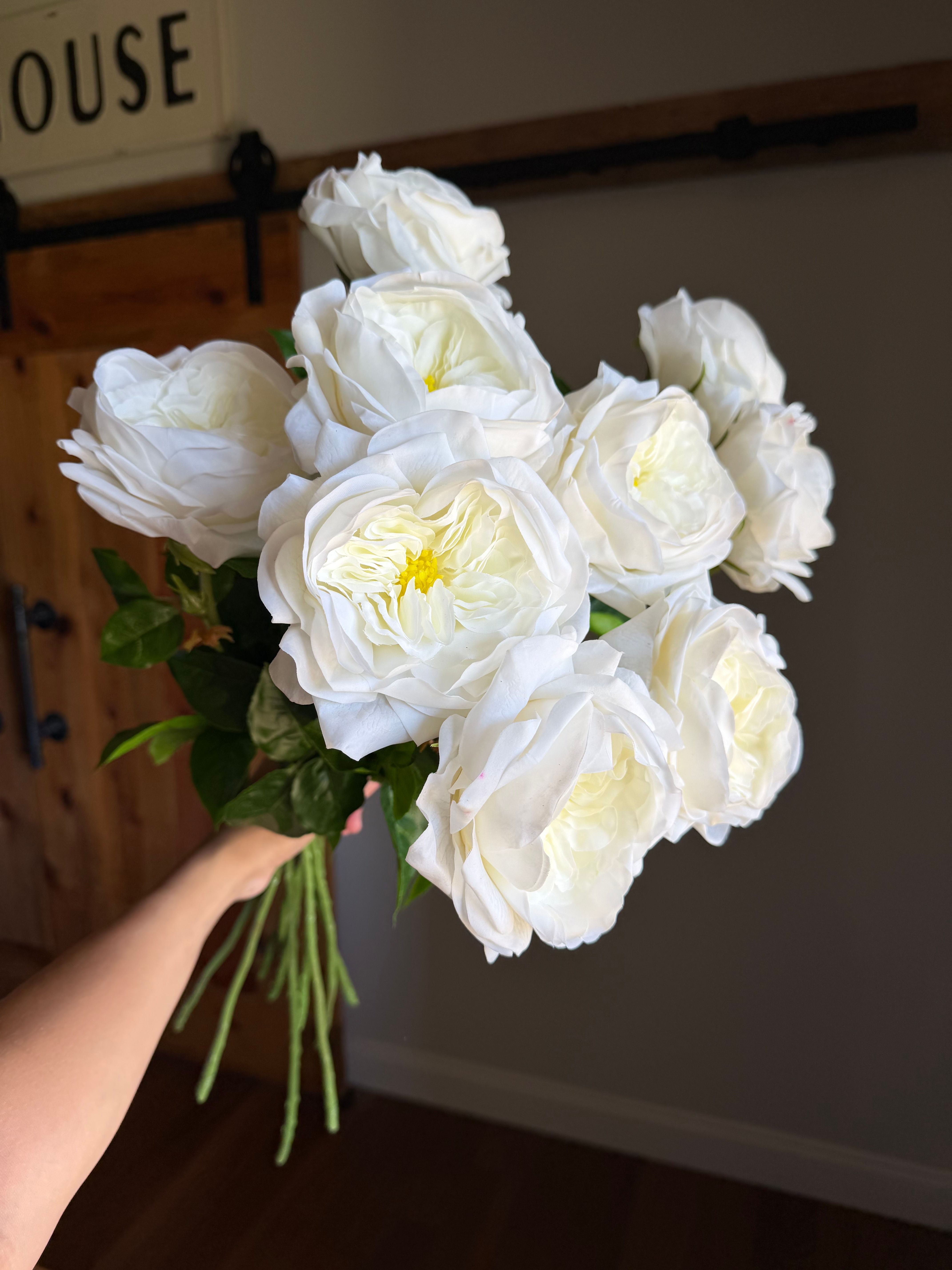 White Real Touch Garden Rose (Bundle of 5)