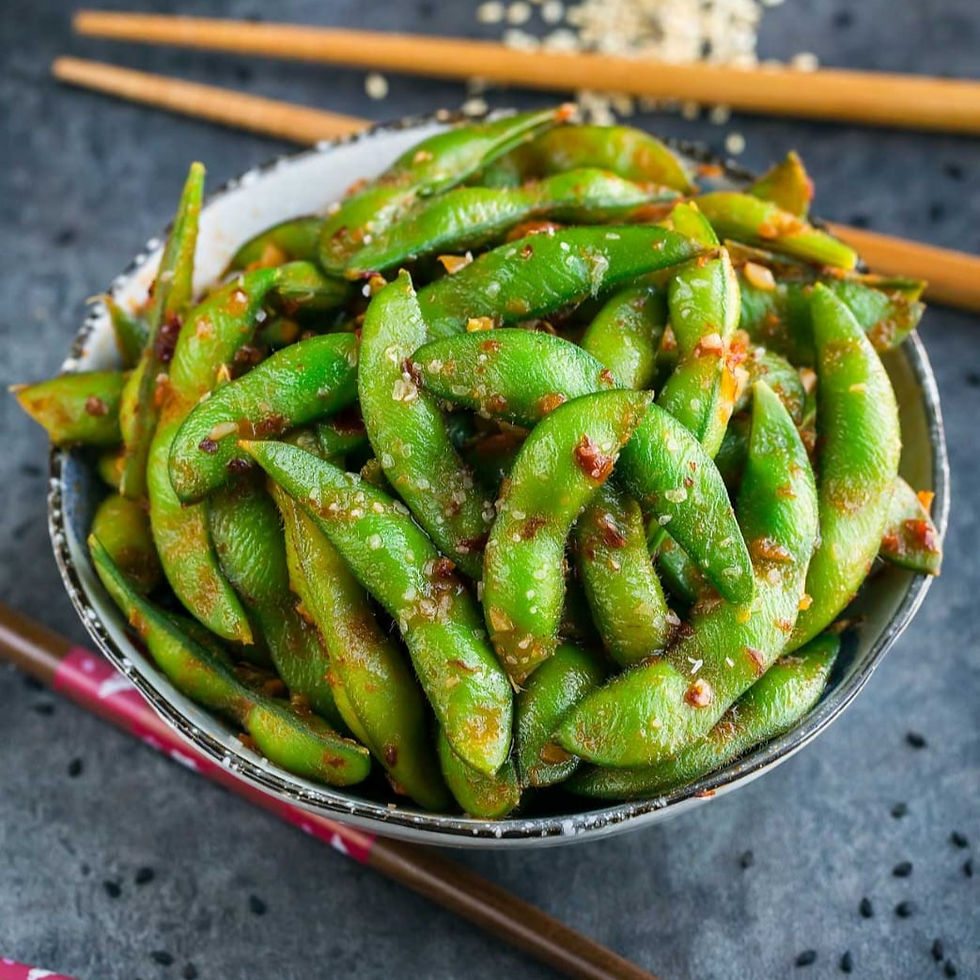A dish of spicy Edamame