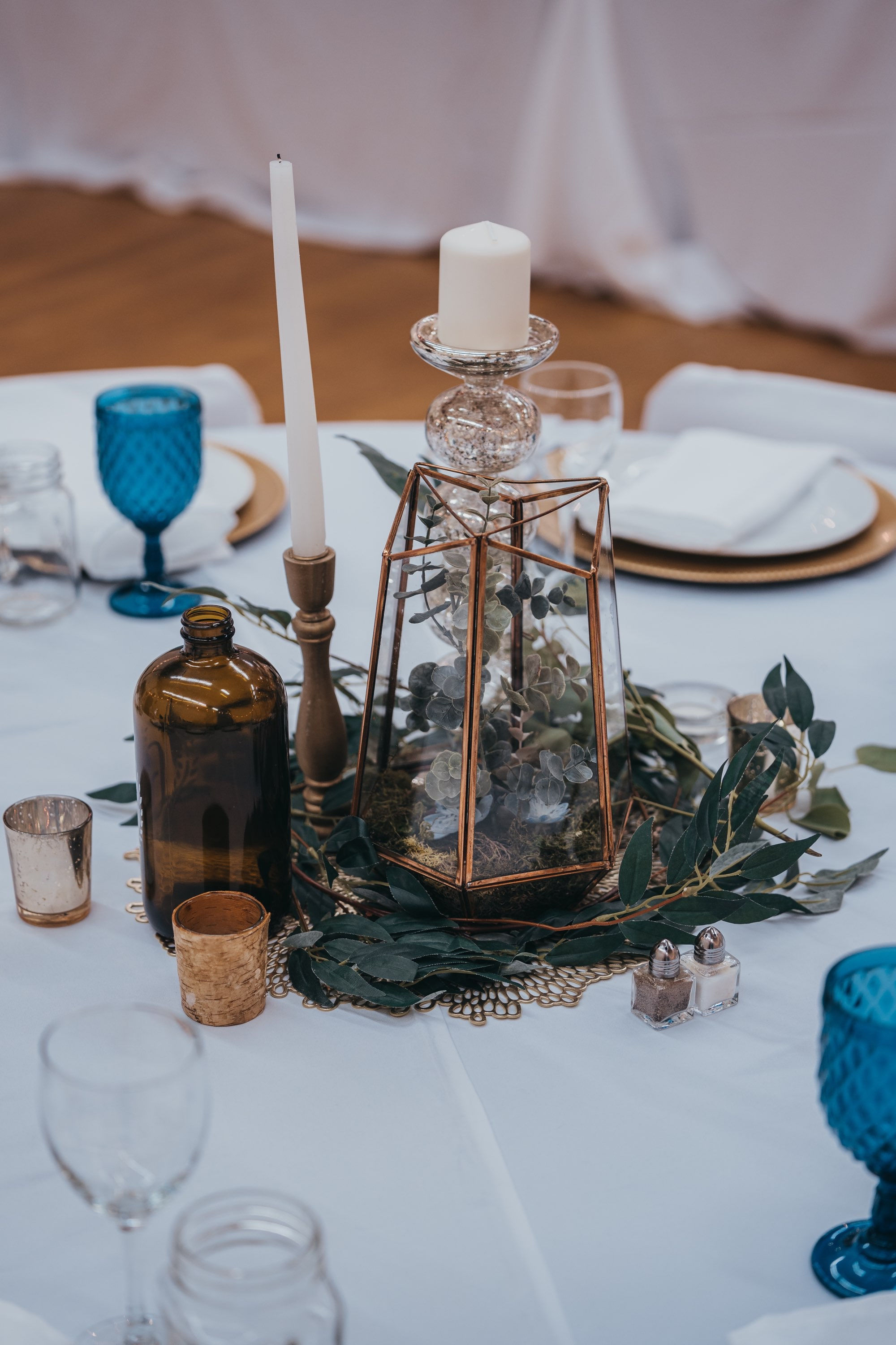 Terrarium Rose Gold Lantern with Floral Arrangement