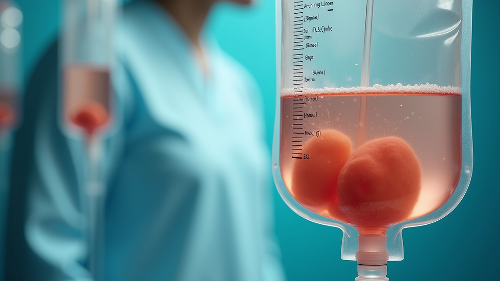 Close-up view of an IV hydration bag filled with nutrient-rich solution