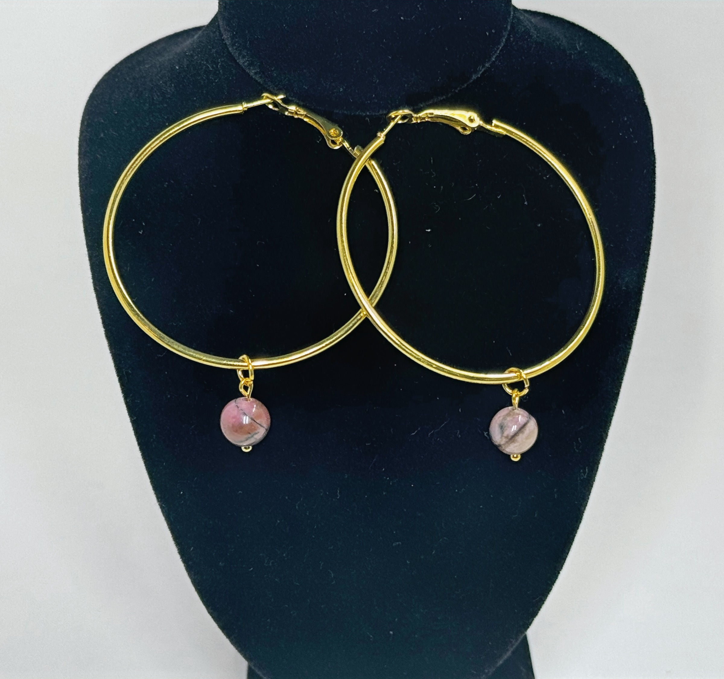 Rhodonite Gold Hoop Earrings