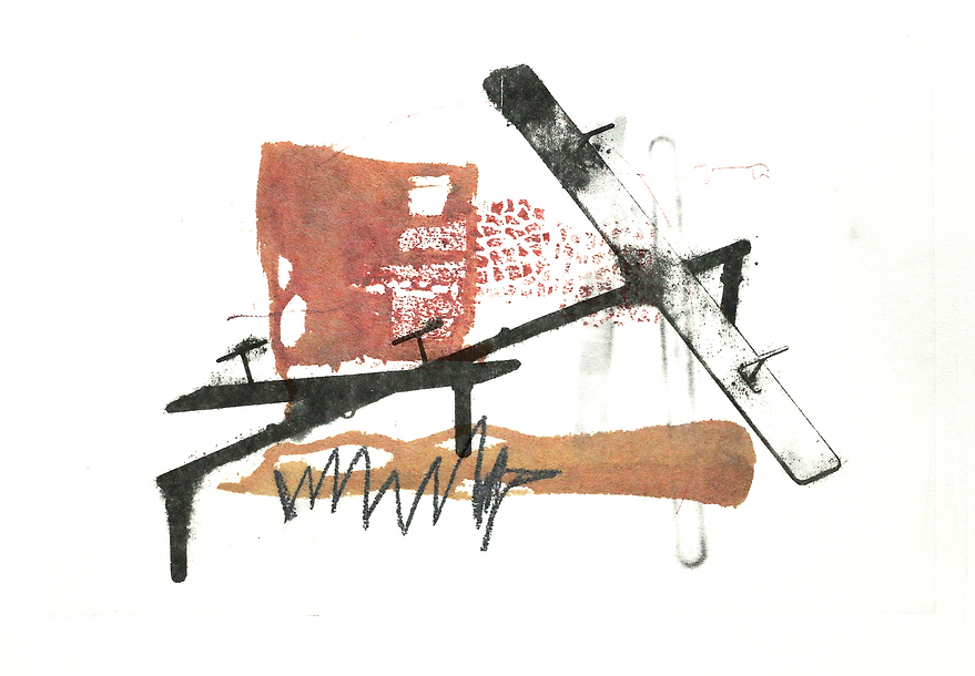 2019_Gangorra 1_Litografia Waterless sobre papel de restauração, aquarela e carimbo_34 x 4