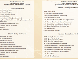 Valhalla Schedule!