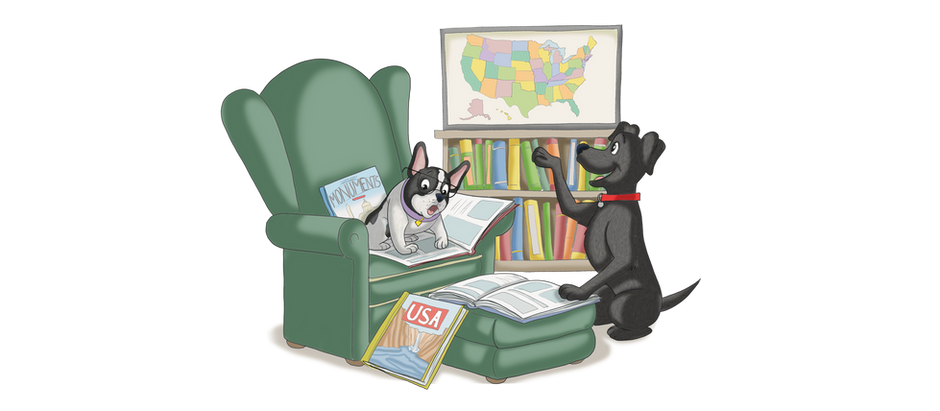 cartoon dog in armchair