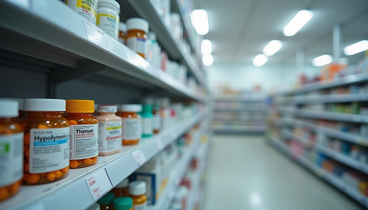 Eye-level view of a CVS pharmacy shelf stocked with various hypoglycemic medications