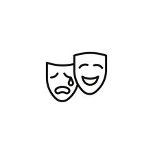 Ritad bild. Två teatermasker. En är glad och en är ledsen.