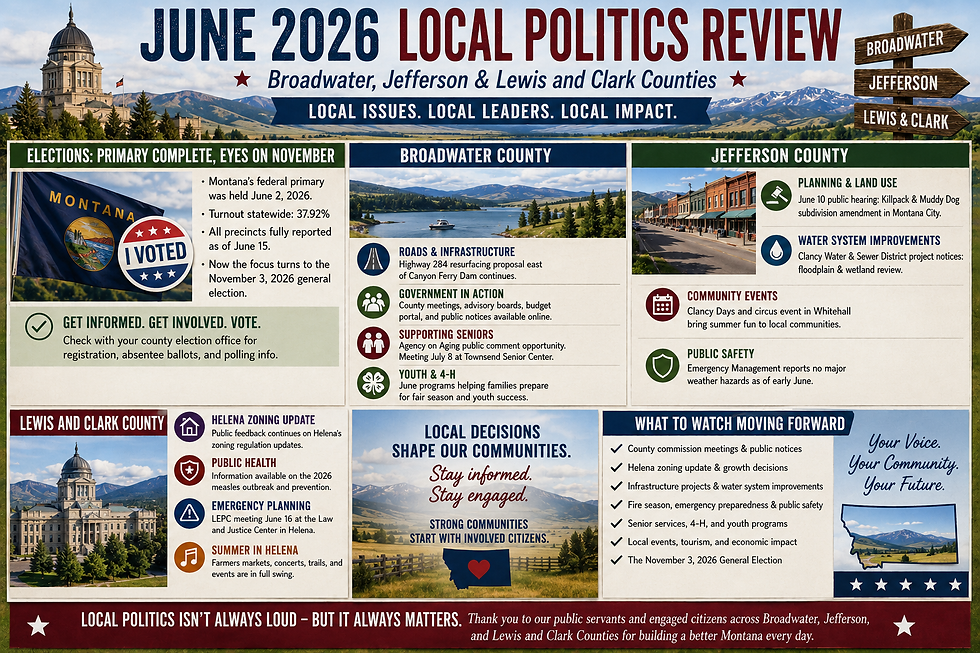 June 2026 Local Politics Review: Broadwater, Jefferson, and Lewis and Clark Counties