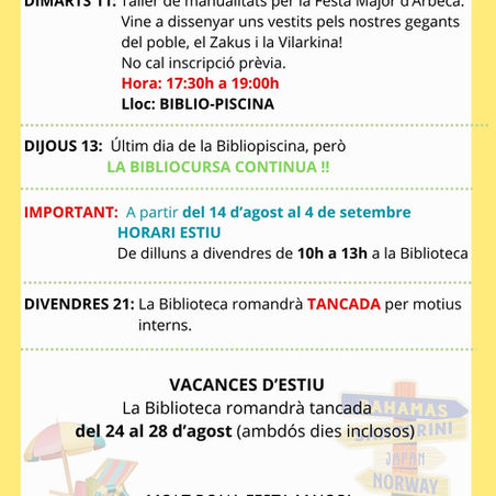 ACTIVITATS MES D'AGOST
