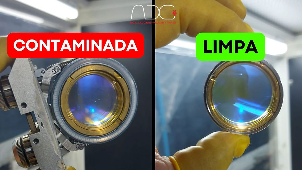 À esquerda, lente com contaminação visível. À direita, lente em boas condições.