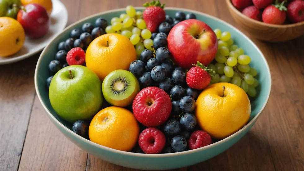 Close-up view of a colorful fruit bowl
